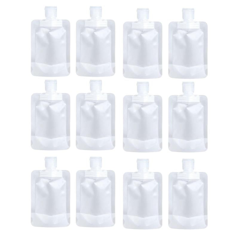 12 Counts Reusable Plastic Pouches, Squeeze Bulk Pouches, Clear Juice Drink Bags for Adults Travel Beverage