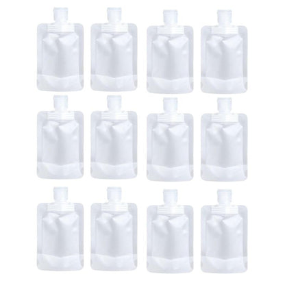 12 Counts Reusable Plastic Pouches, Squeeze Bulk Pouches, Clear Juice Drink Bags for Adults Travel Beverage