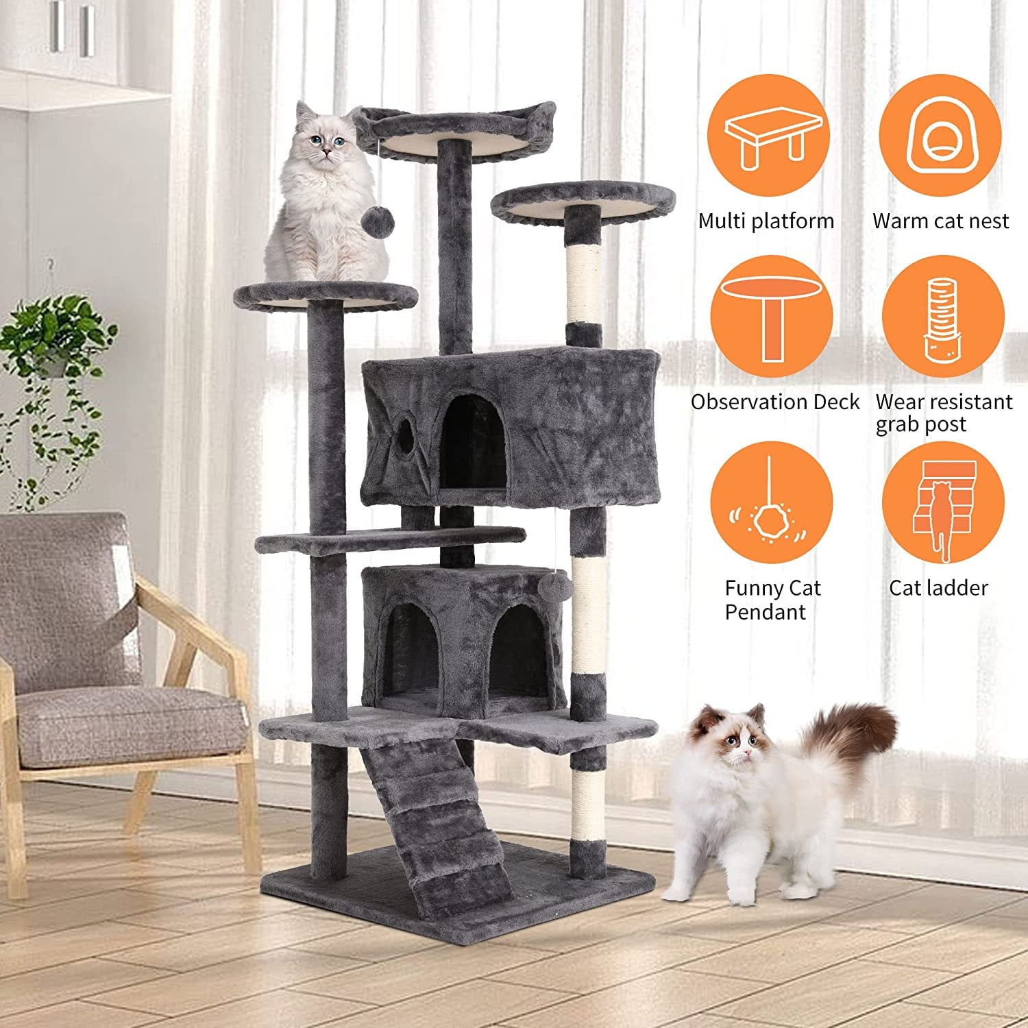"Ultimate 54'' Cat Tower – Multi-Level Tree with Condos, Scratch Posts & Toys for Happy, Active Cats
