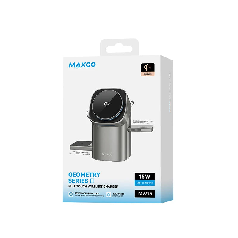 MagSpin 3-in-1 Smart Charger – Auto-Rotate Qi2 15W Fast Charge for iPhone, AirPods & Apple Watch (No Cables, Perfect Alignment)