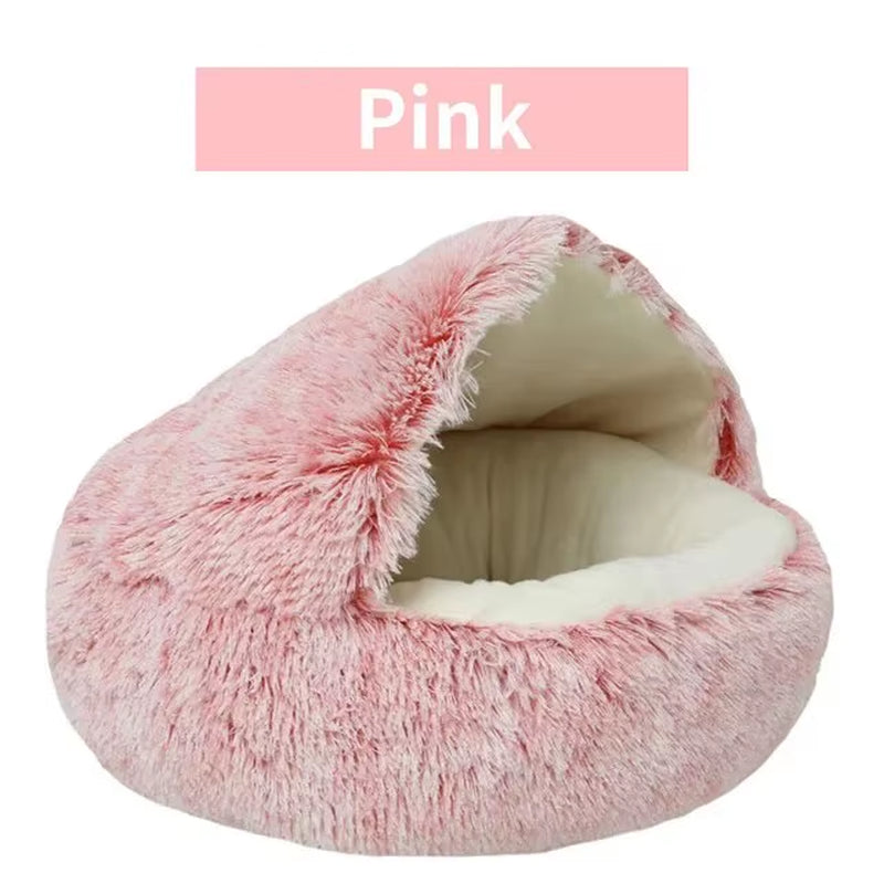 🐾 CozyNest™ 2-in-1 Fluffy Hooded Pet Bed – Cave & Cushion for Cats & Small Dogs | Ultra-Soft, Warm & Washable