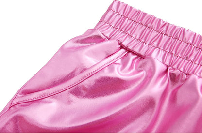 Women'S Metallic Shorts Shiny Pants with Elastic Waist Hot Rave Dance Clothing
