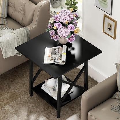🛋️ Industrial X-Frame End Table – 24" Extra-Large 2-Tier Side Table (Black)