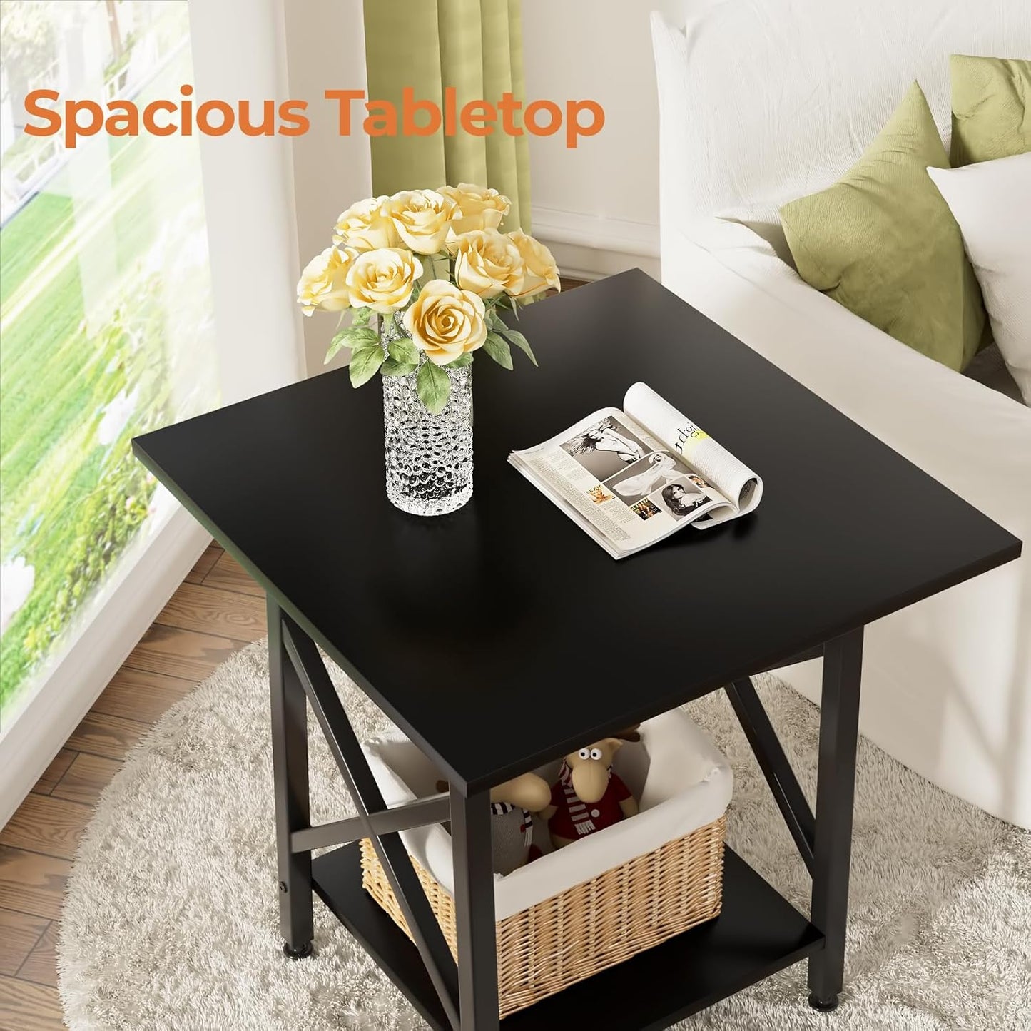 🛋️ Industrial X-Frame End Table – 24" Extra-Large 2-Tier Side Table (Black)