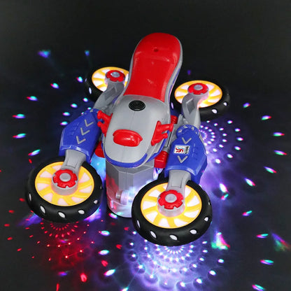 🏍️ Children’s Electric Transformable Motorcycle – Lights, Music & 360° Stunt Rotation