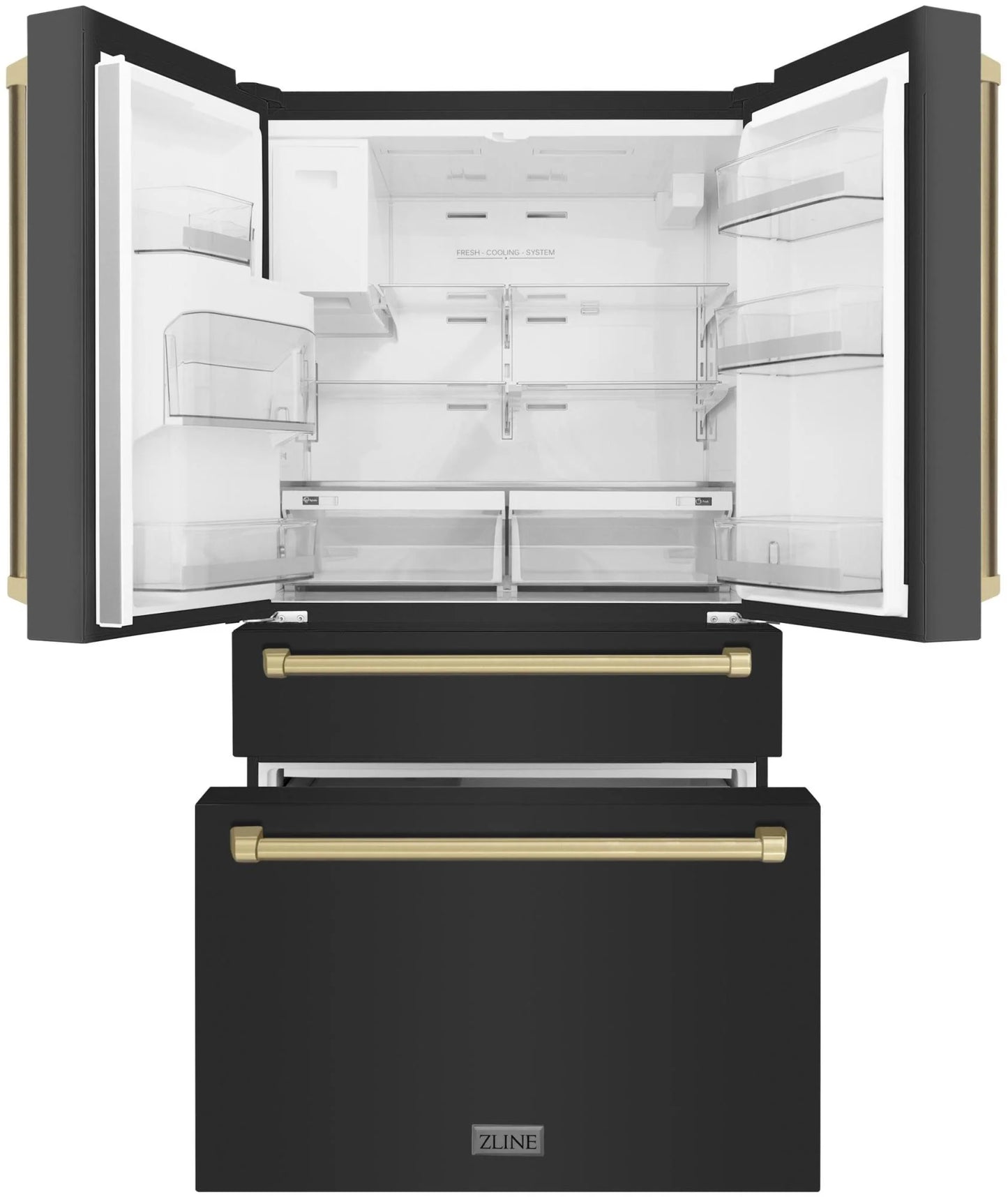 ZLINE 36" Autograph Edition 21.6 Cu. Ft Freestanding French Door Refrigerator with Water and Ice Dispenser in Fingerprint Resistant Black Stainless Steel
