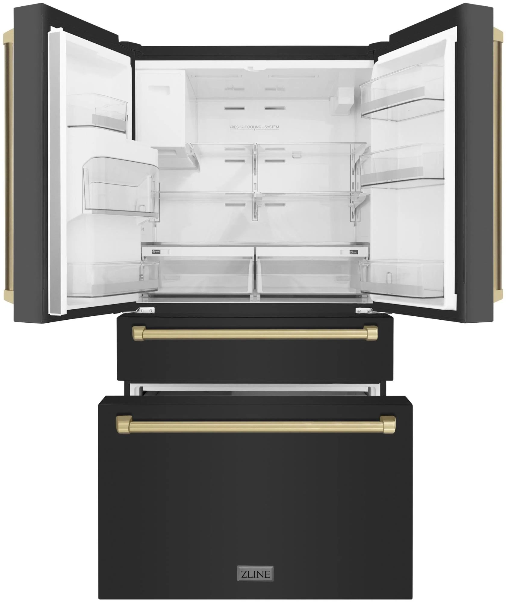 ZLINE 36" Autograph Edition 21.6 Cu. Ft Freestanding French Door Refrigerator with Water and Ice Dispenser in Fingerprint Resistant Black Stainless Steel