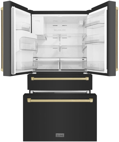 ZLINE 36" Autograph Edition 21.6 Cu. Ft Freestanding French Door Refrigerator with Water and Ice Dispenser in Fingerprint Resistant Black Stainless Steel