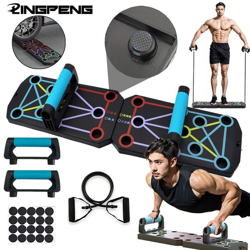 💥 Push-Up Board – Multi-Function Home Gym System for Full Upper Body Strength Training Color-Coded Muscle Targeting | Portable | Professional Push-Up Bar System