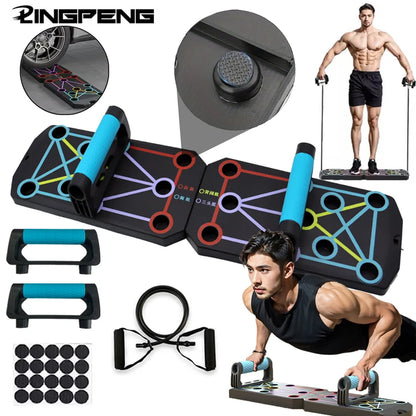 💥 Push-Up Board – Multi-Function Home Gym System for Full Upper Body Strength Training Color-Coded Muscle Targeting | Portable | Professional Push-Up Bar System