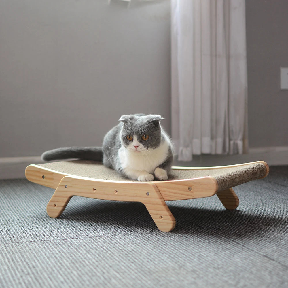 🐱 Claw & Nap 3-in-1 – The Ultimate Wooden Cat Scratcher Lounge!