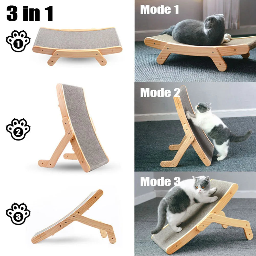 🐱 Claw & Nap 3-in-1 – The Ultimate Wooden Cat Scratcher Lounge!
