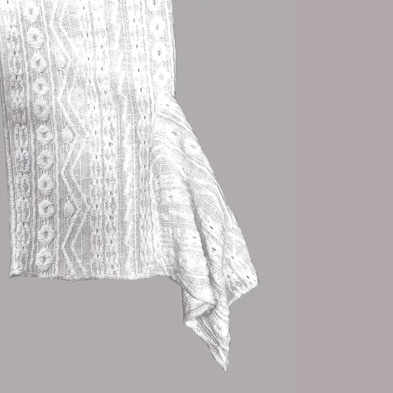 Women round Neck Lace Trim Translucent Shirt Sexy Half Sleeve Hollow Top