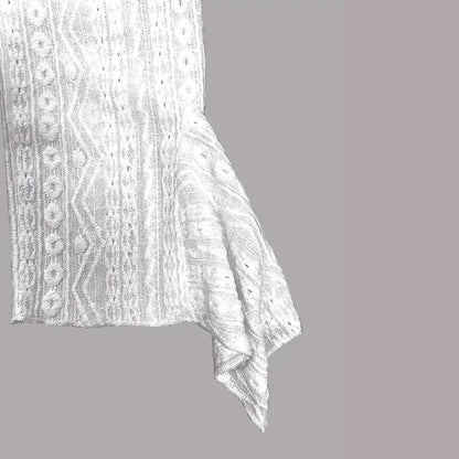 Women round Neck Lace Trim Translucent Shirt Sexy Half Sleeve Hollow Top