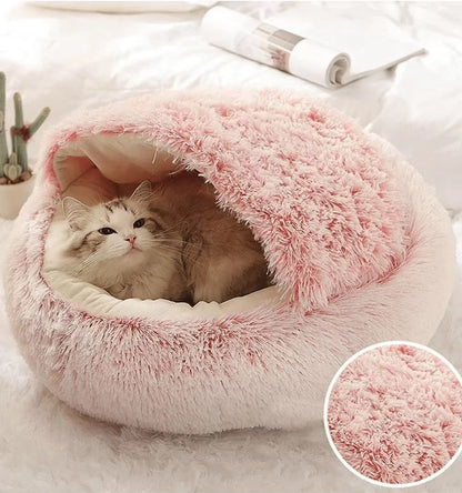 🐾 CozyNest™ 2-in-1 Fluffy Hooded Pet Bed – Cave & Cushion for Cats & Small Dogs | Ultra-Soft, Warm & Washable