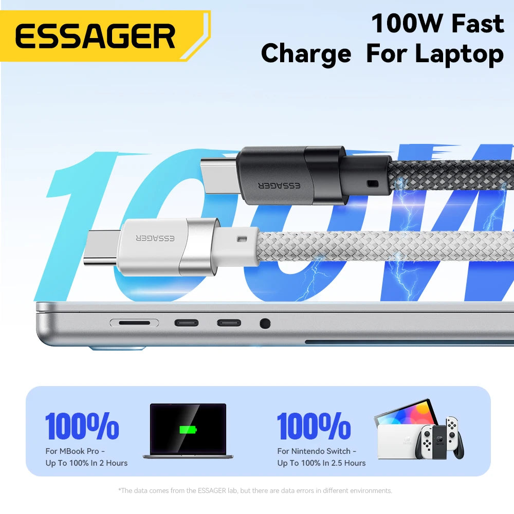 100W Magnetic USB-C to C Cable – Ultra-Fast Charging for iPhone 15, Laptops & Samsung (65W Data Sync)