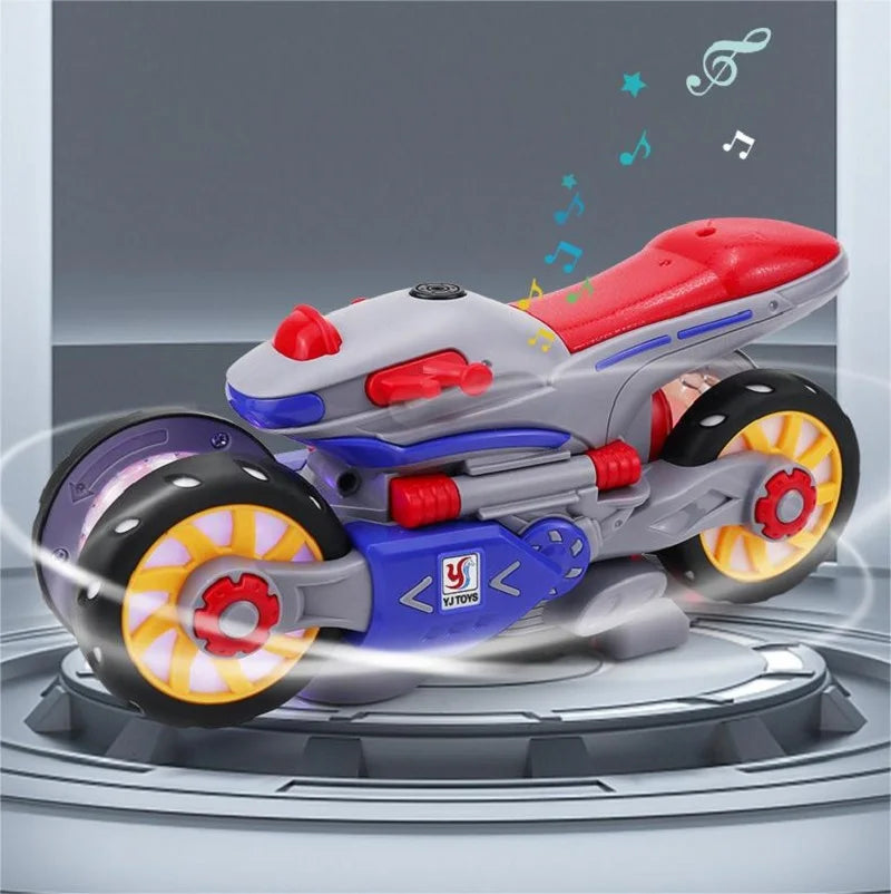 🏍️ Children’s Electric Transformable Motorcycle – Lights, Music & 360° Stunt Rotation