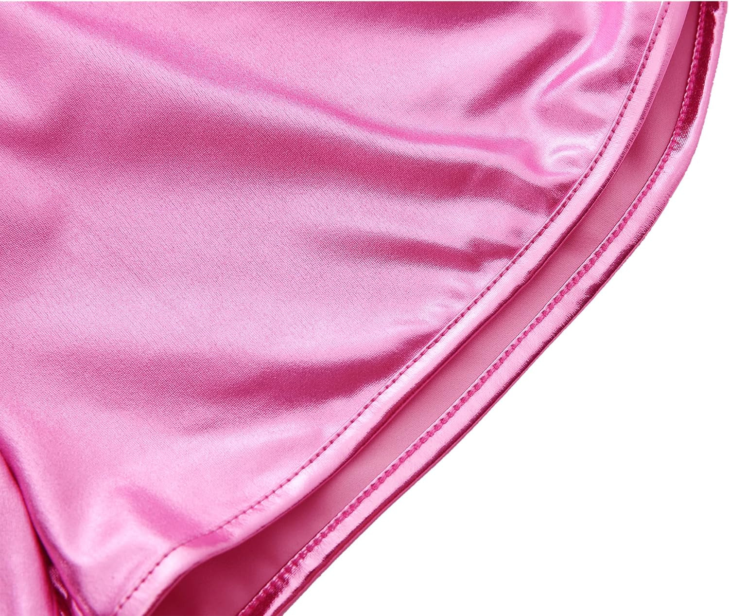 Women'S Metallic Shorts Shiny Pants with Elastic Waist Hot Rave Dance Clothing