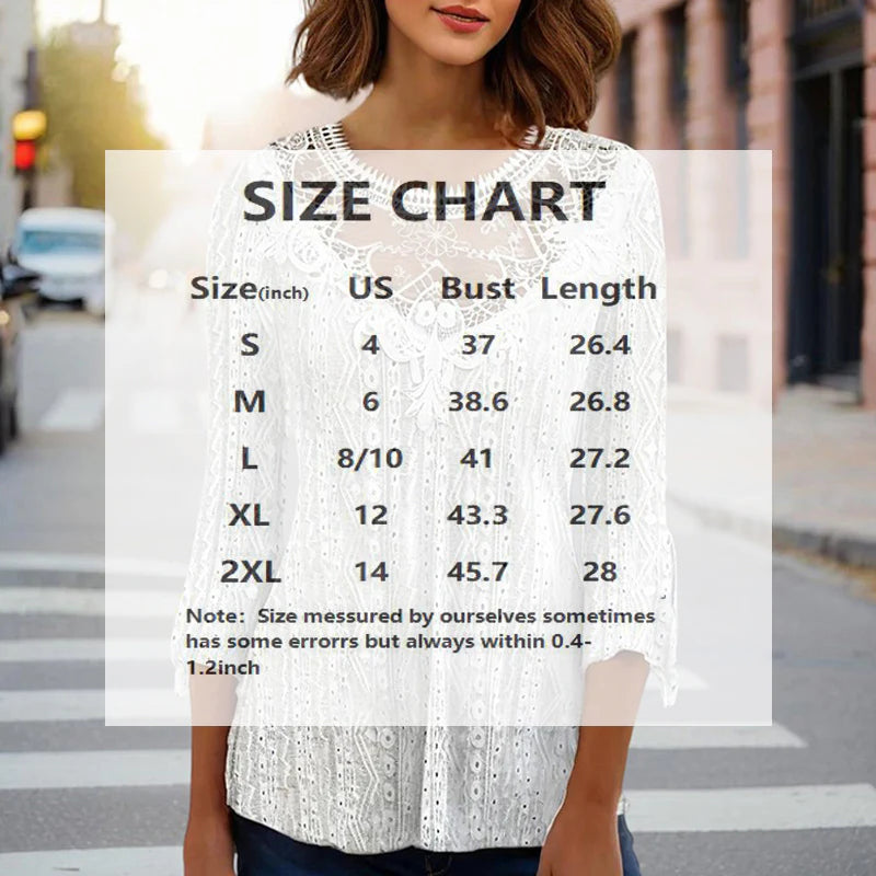 Women round Neck Lace Trim Translucent Shirt Sexy Half Sleeve Hollow Top