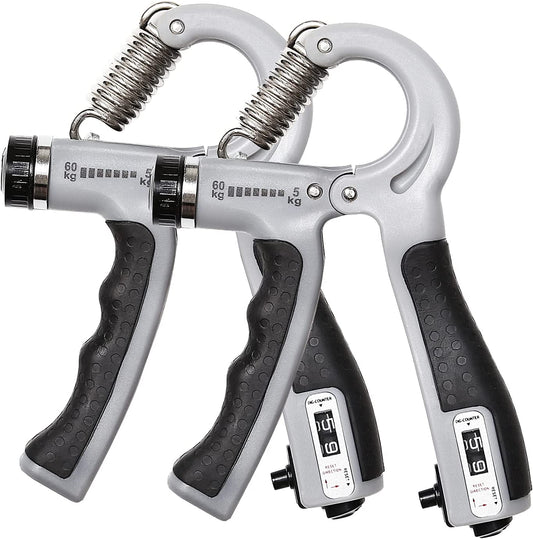 Smart Counting Hand Grip Strengthener – Adjustable Resistance 11-132Lbs, Quiet Forearm Trainer – 2-Pack Grip Strengthener with Non-Slip Handles & Velvet Bag – for Athletes, Rehab & Muscle Building