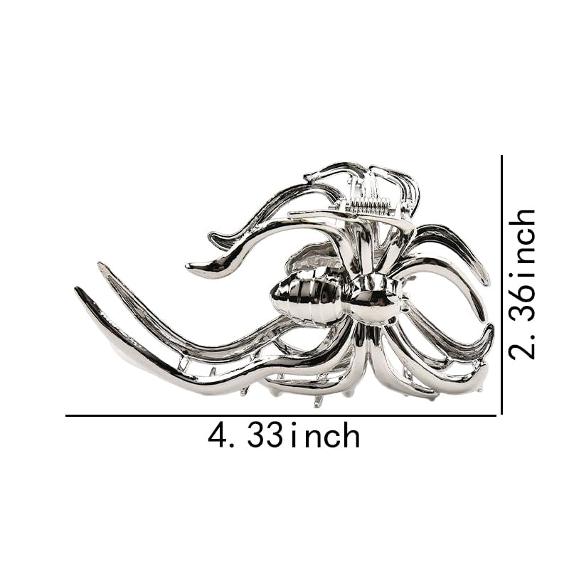 Spider Hair Claw Clips for Women Gothic Hair Clip Pin for Thick Thin Hair Punk Hair Barrettes Accessories for Women Big Spider Shark Clips Halloween Party Decorations for Women Silver Metal Hair Jaw