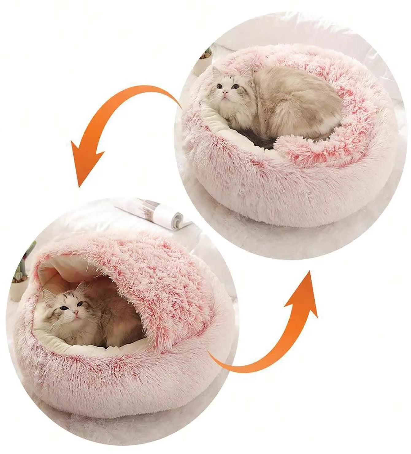 🐾 CozyNest™ 2-in-1 Fluffy Hooded Pet Bed – Cave & Cushion for Cats & Small Dogs | Ultra-Soft, Warm & Washable