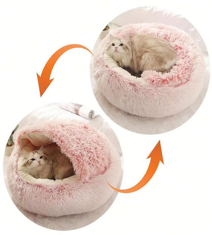 🐾 CozyNest™ 2-in-1 Fluffy Hooded Pet Bed – Cave & Cushion for Cats & Small Dogs | Ultra-Soft, Warm & Washable