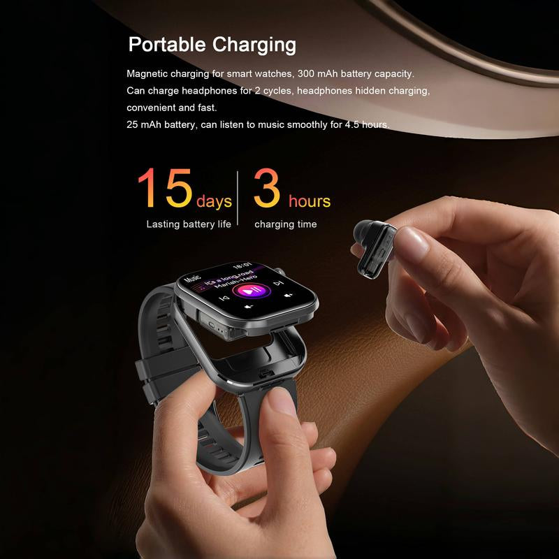 2-In-1 Wireless Headset Smartwatch, Smart Watch with Earbuds, Comes with a Silicone Protective Case, Wireless Calling, Music Play, Fitness Tracker, Smartwatch for Men Women, Compatible with Android and Iphone,The Best Gift for Family and Friends