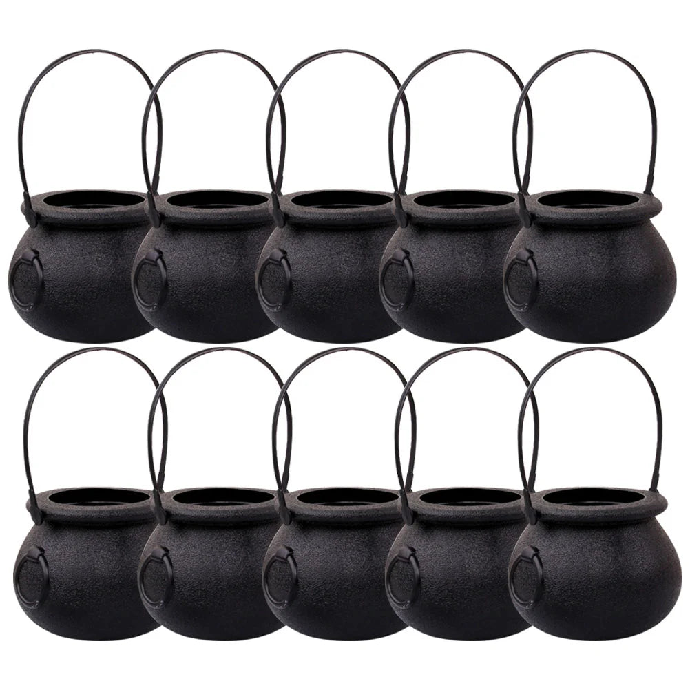 12Pcs Halloween Candy Cauldron for Party Gift Buckets Holder Trick Treat Witch Decorative Prop Plastic Container