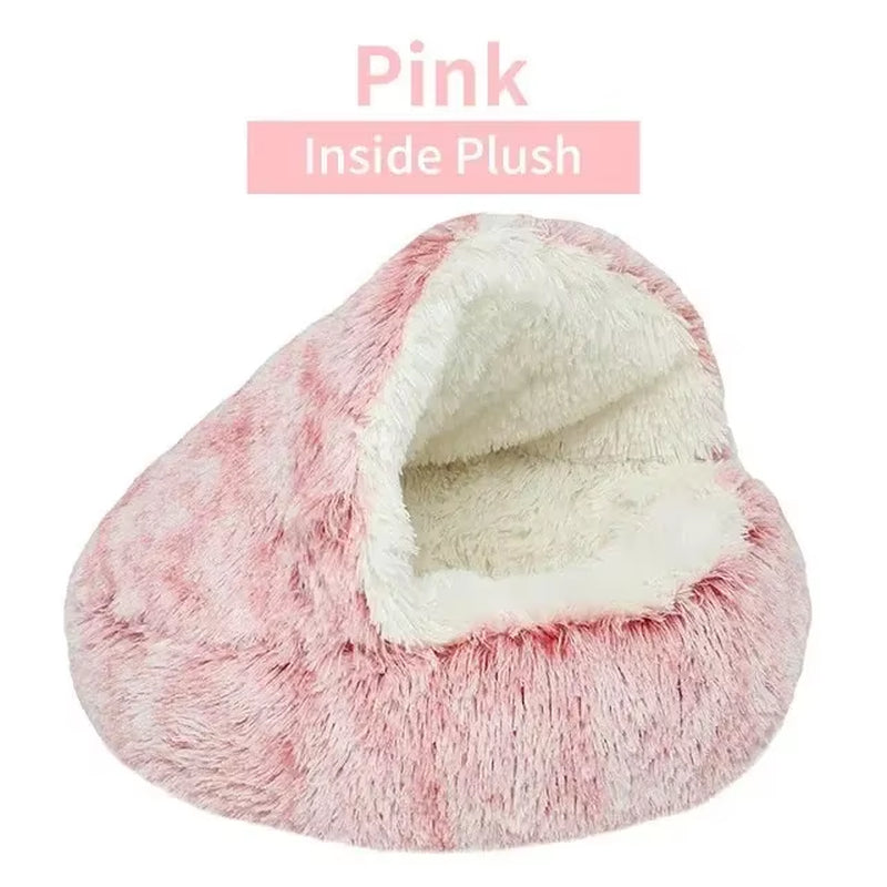 🐾 CozyNest™ 2-in-1 Fluffy Hooded Pet Bed – Cave & Cushion for Cats & Small Dogs | Ultra-Soft, Warm & Washable