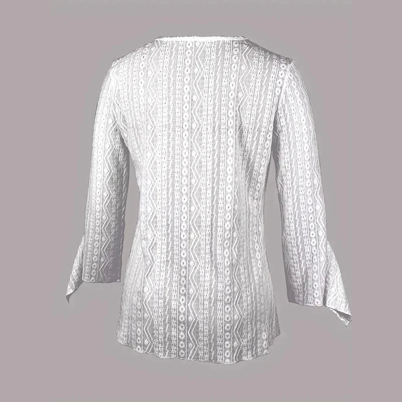Women round Neck Lace Trim Translucent Shirt Sexy Half Sleeve Hollow Top