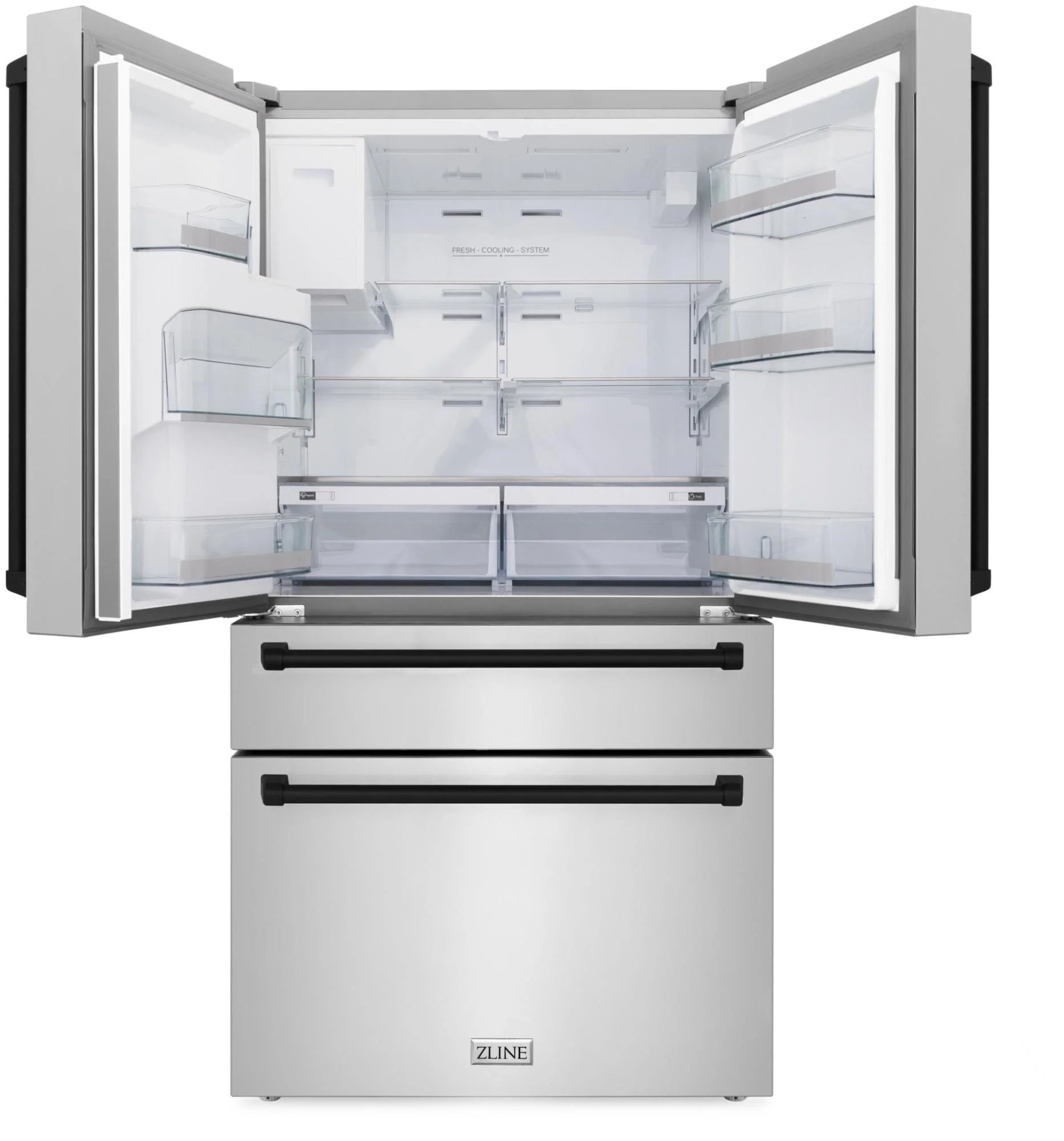 ZLINE 36" Autograph Edition 21.6 Cu. Ft Freestanding French Door Refrigerator with Water and Ice Dispenser in Fingerprint Resistant Black Stainless Steel