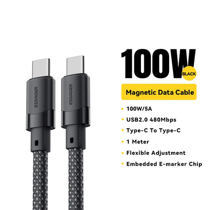 100W Magnetic USB-C to C Cable – Ultra-Fast Charging for iPhone 15, Laptops & Samsung (65W Data Sync)