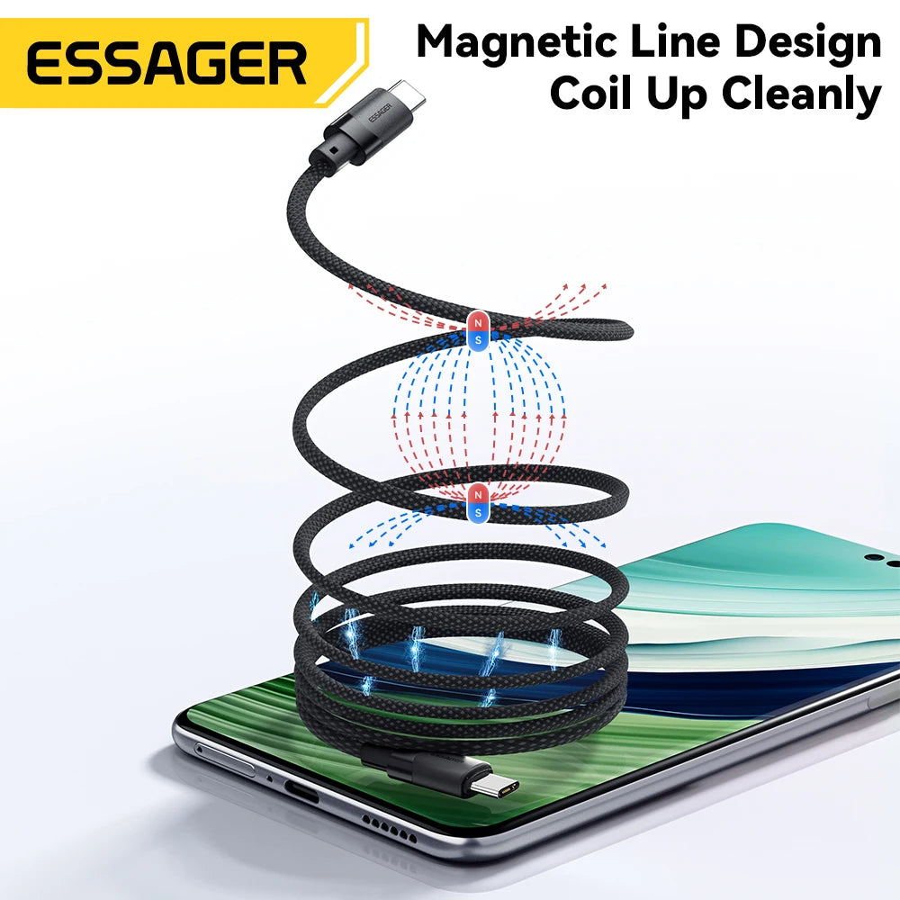 100W Magnetic USB-C to C Cable – Ultra-Fast Charging for iPhone 15, Laptops & Samsung (65W Data Sync)