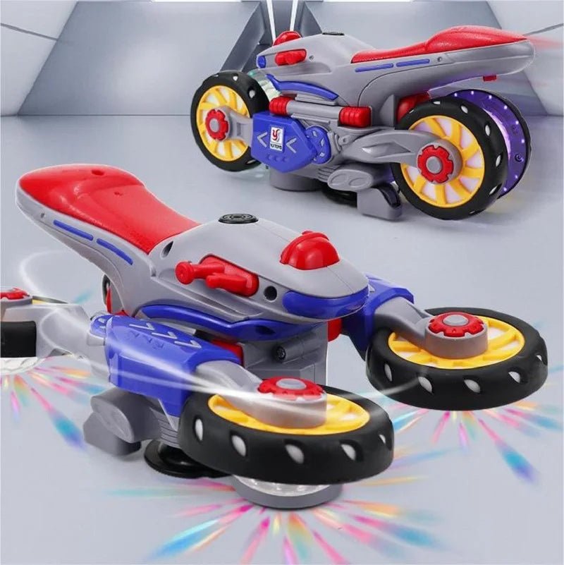 🏍️ Children’s Electric Transformable Motorcycle – Lights, Music & 360° Stunt Rotation