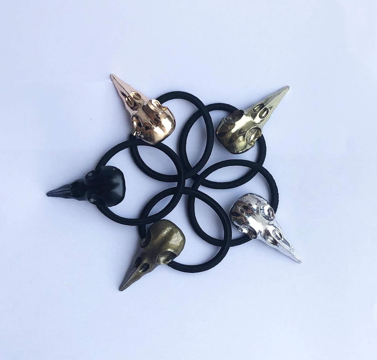 10PCS Women Hair Tie Alloy Crow Skull Elastic Ponytail Holders, Mixed Colors