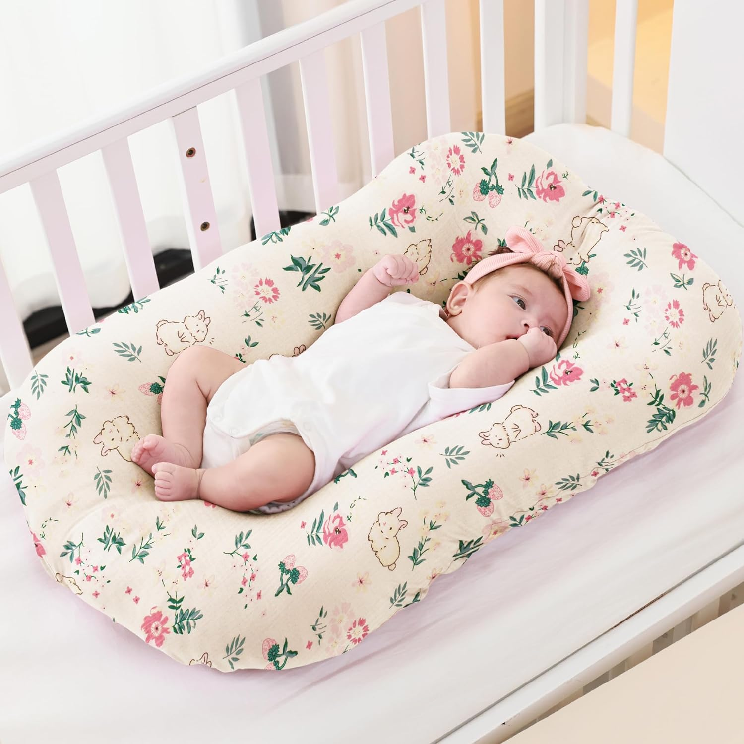 🌿 Organic Muslin Baby Lounger Cover – Snuggle Me® Compatible, Ultra-Breathable & Machine Washable