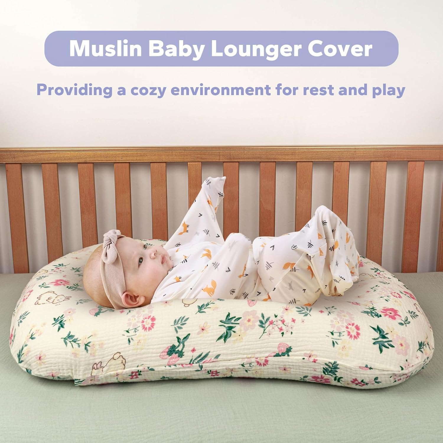 🌿 Organic Muslin Baby Lounger Cover – Snuggle Me® Compatible, Ultra-Breathable & Machine Washable