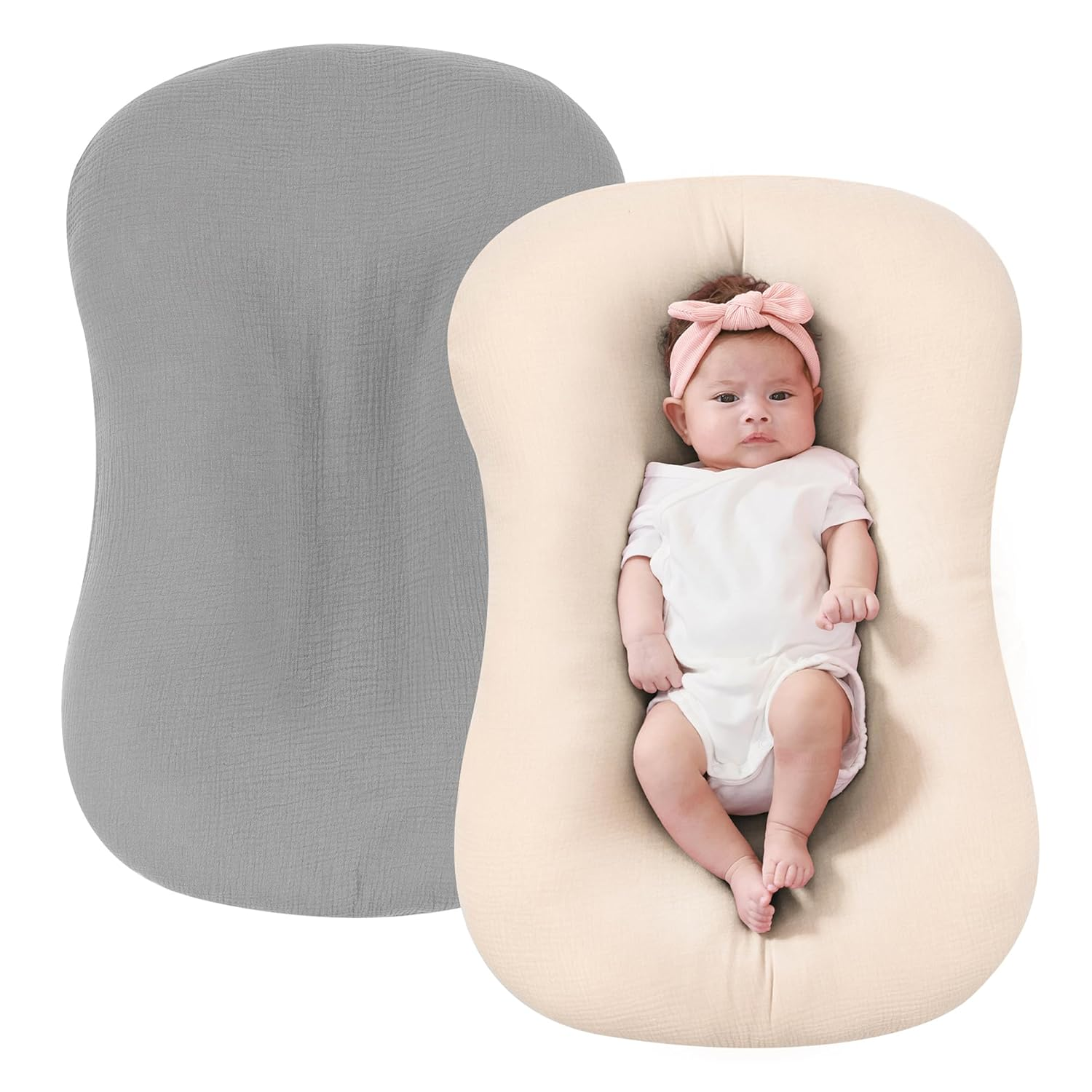 🌿 Organic Muslin Baby Lounger Cover – Snuggle Me® Compatible, Ultra-Breathable & Machine Washable
